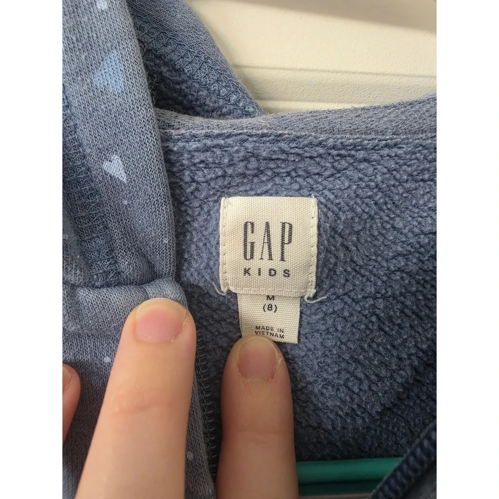 Gap Kids Blue Heart Print Tracksuit Set Zip Hoodie M 8 Joggers L 10 2PC Outfit
